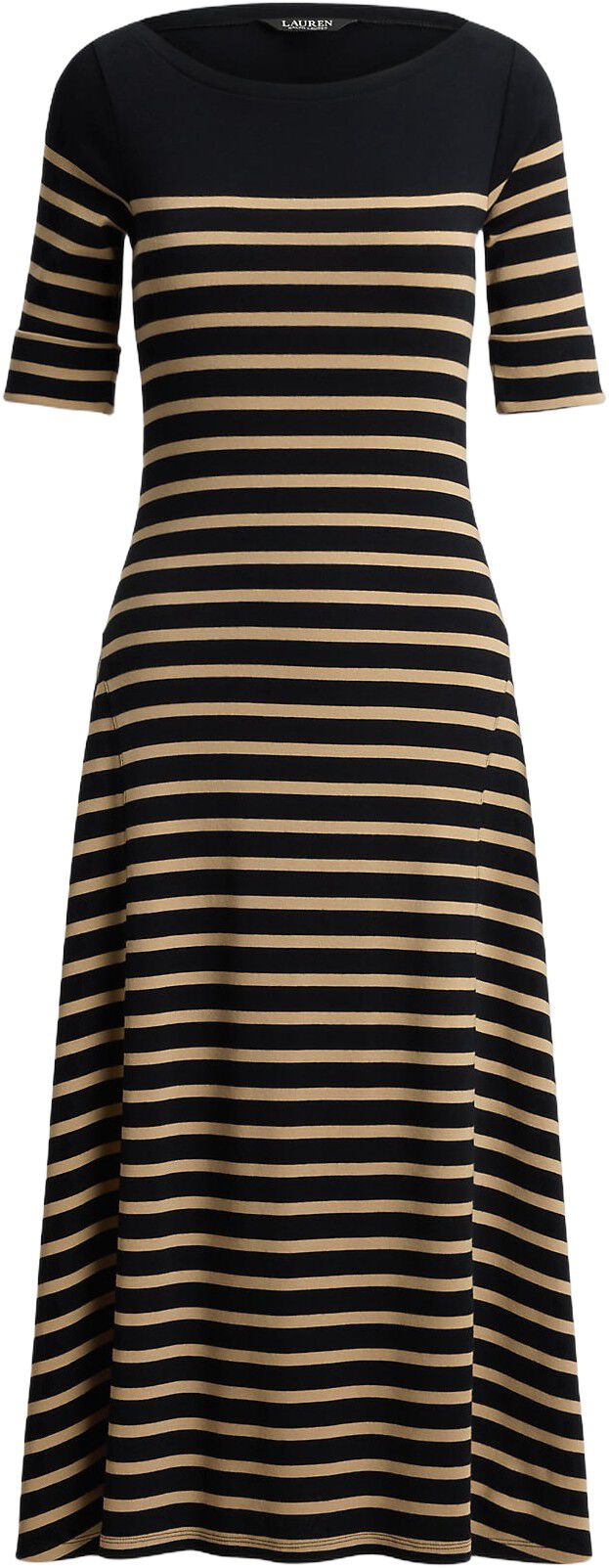 Breton-Stripe Cotton Ribbed Midi Dress