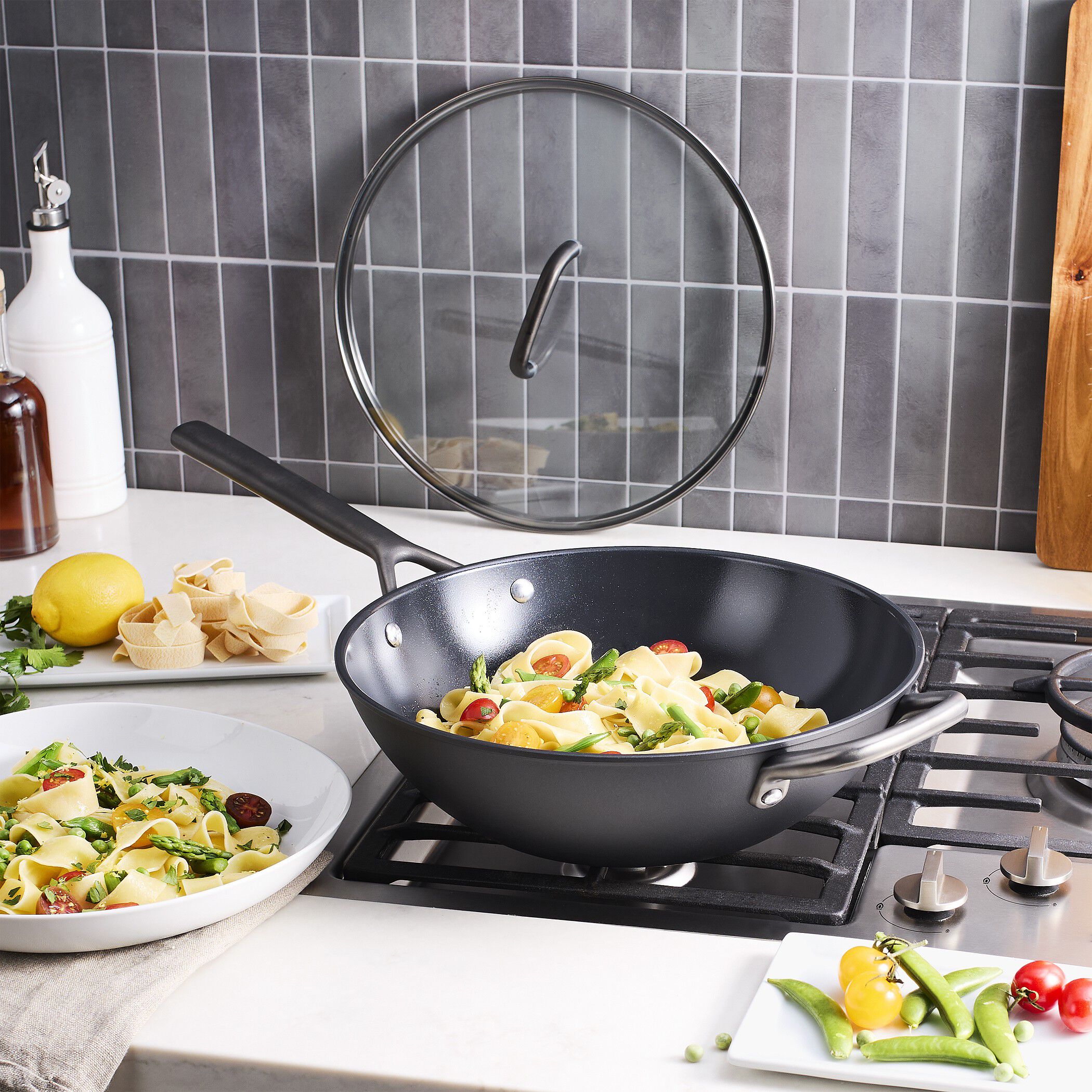 Milano, Wok med glaslock 30 cm, Aluminium