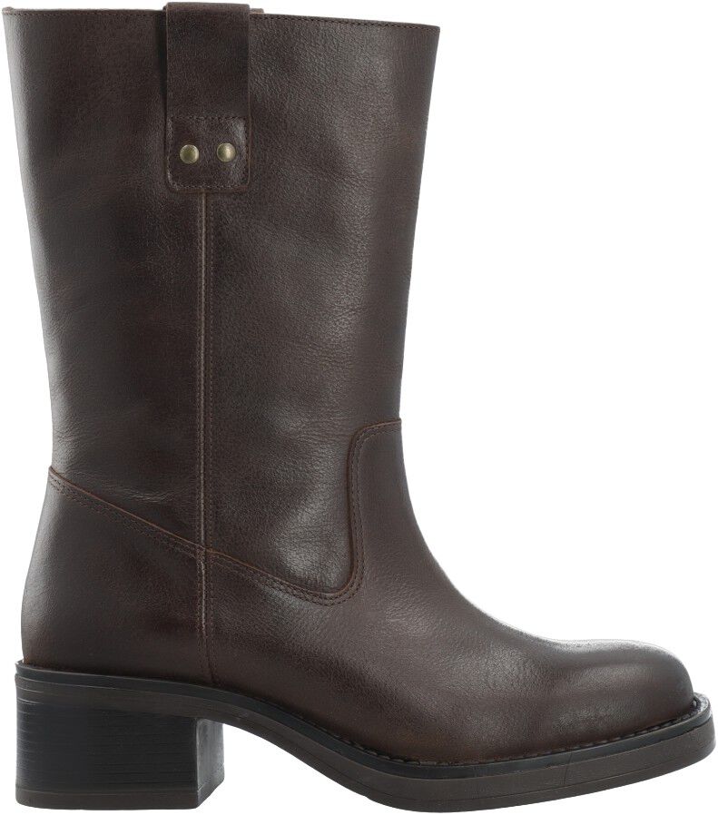 BIAMARY Mid Pull On Boot Pull Up Leather