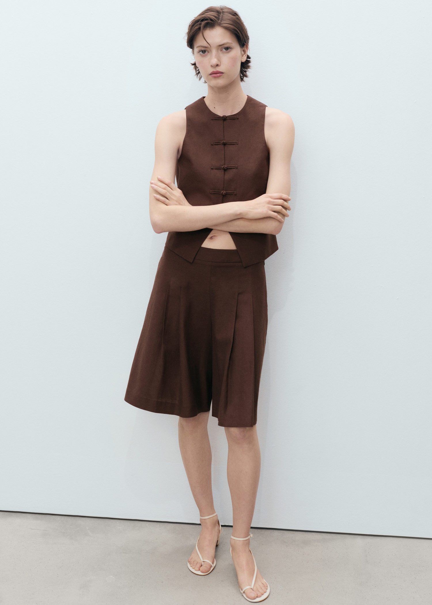 Linen blend suit vest