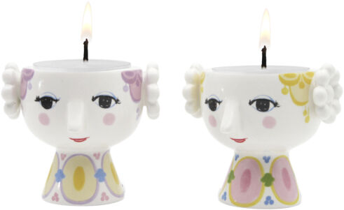 Eva Fyrfadsstage &Oslash;6. 5 cm gul/lavendel 2 stk.