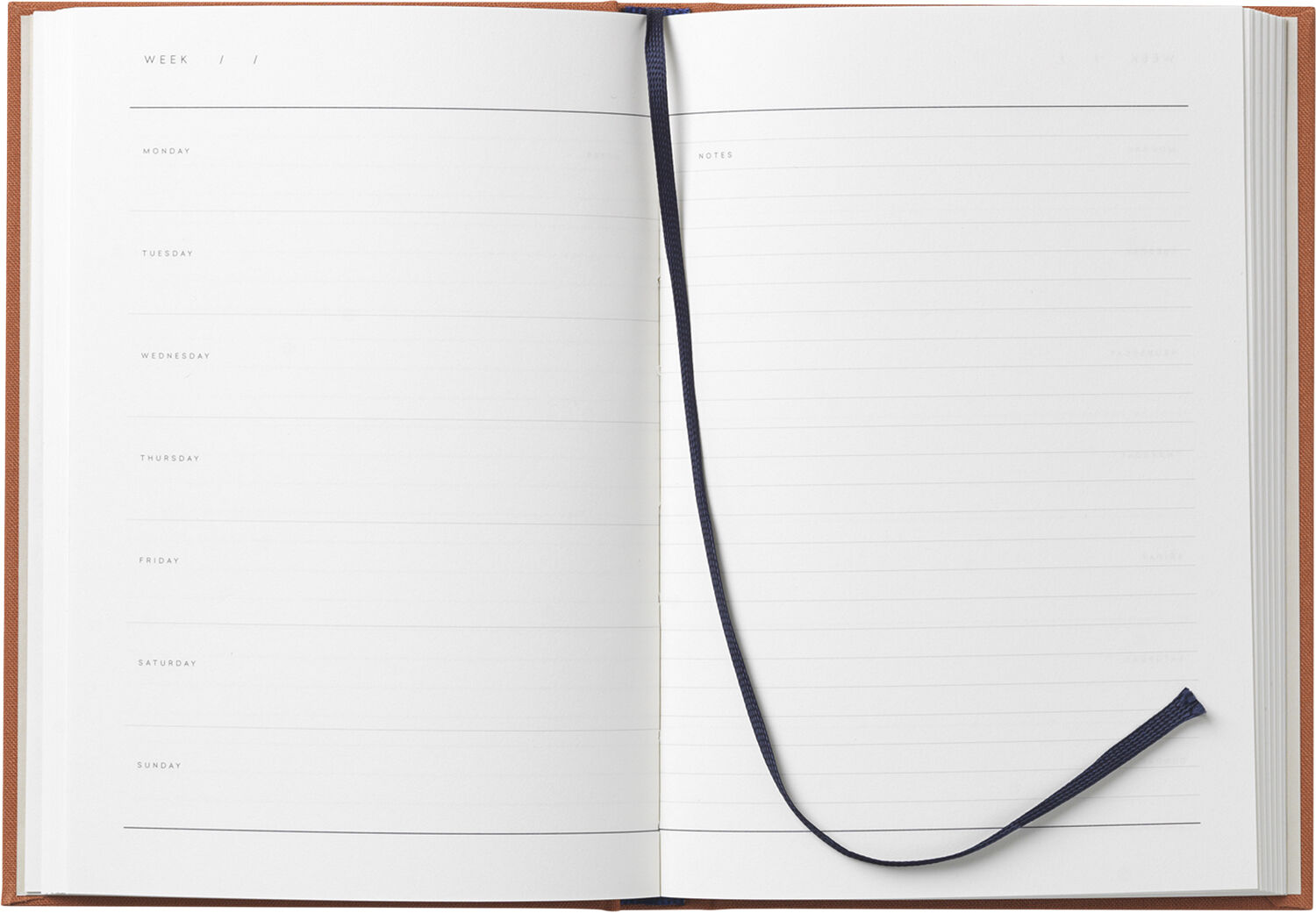 Notesbog med ugeplan, hardcover, sienna