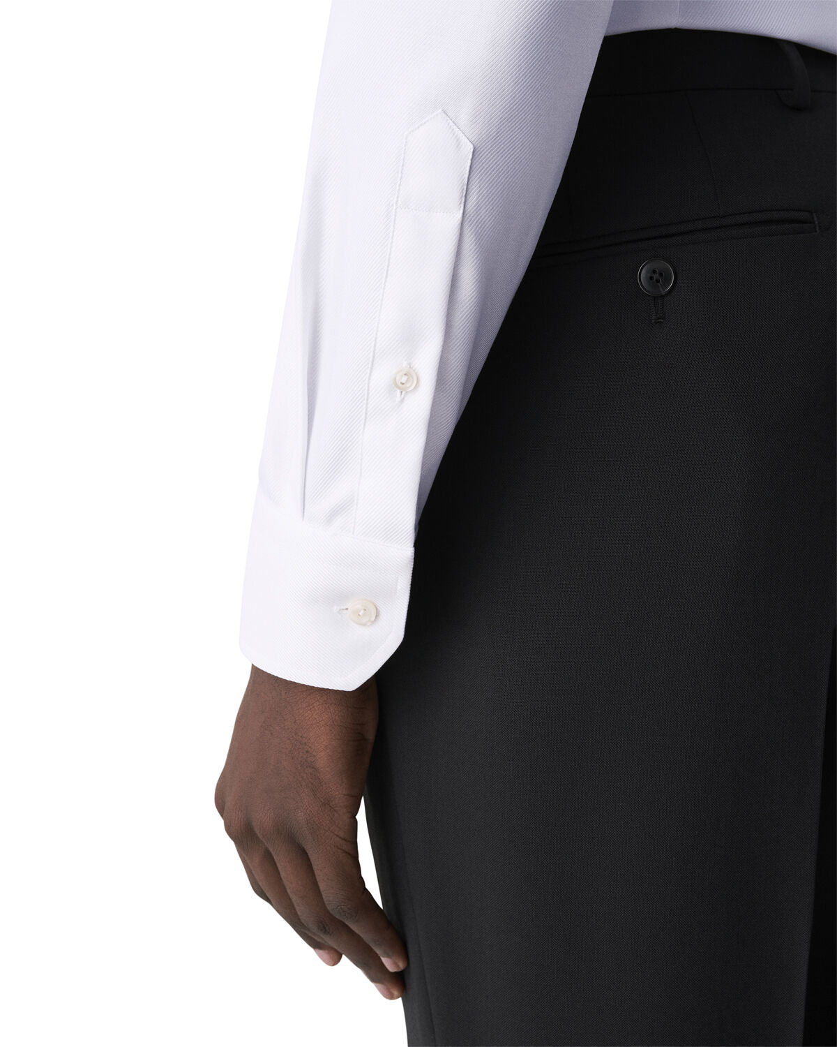 Slim Fit White Textured Twill Shirt - French Cuff