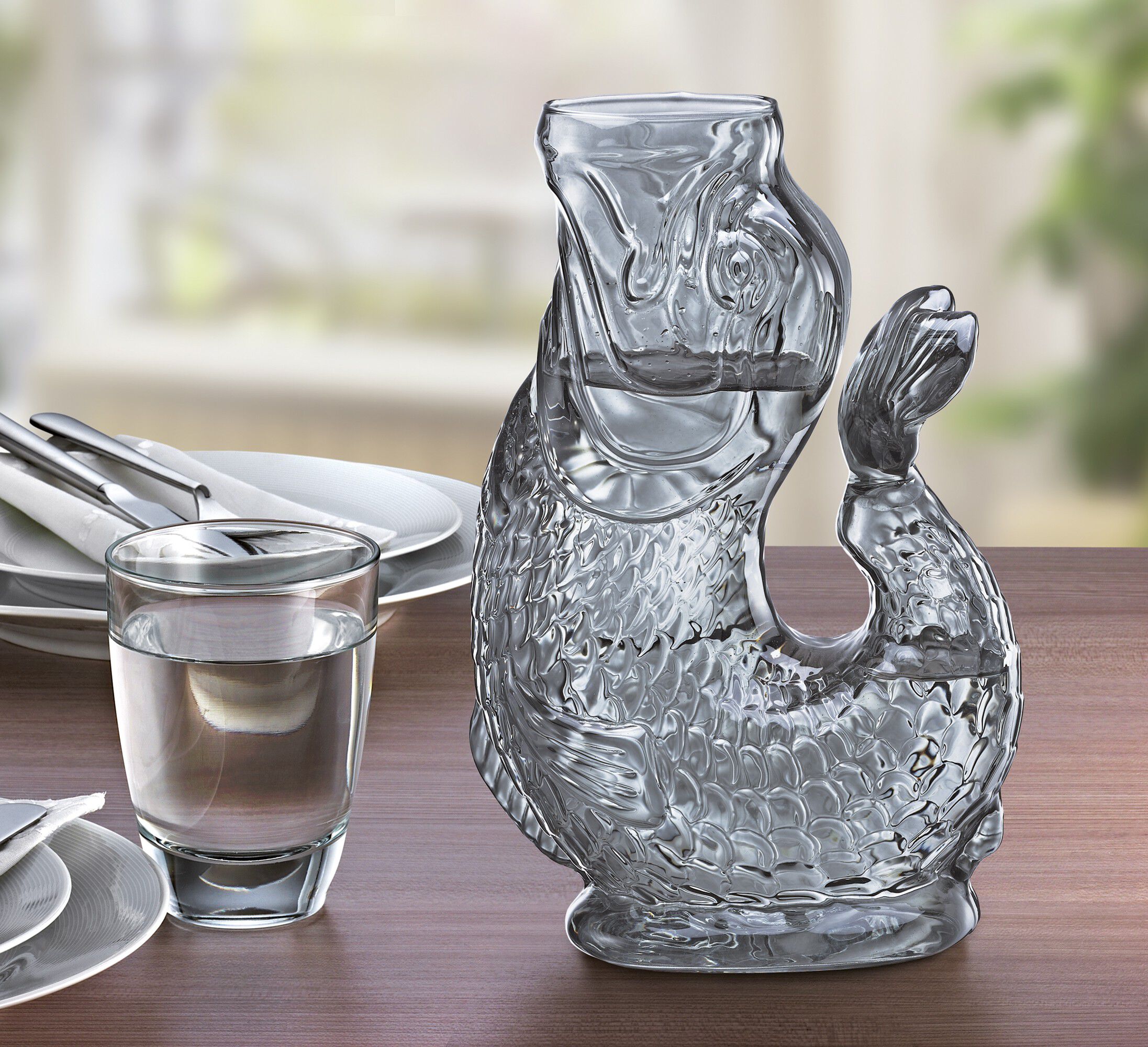 Vandkaraffel fisk, gr&aring;, glas, NEMO