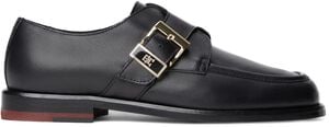 New York Label Leather Buckle Moc Toe Loafers