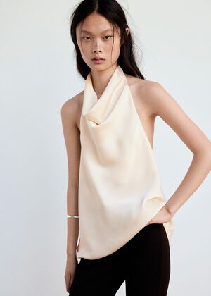 Draped neck satin top