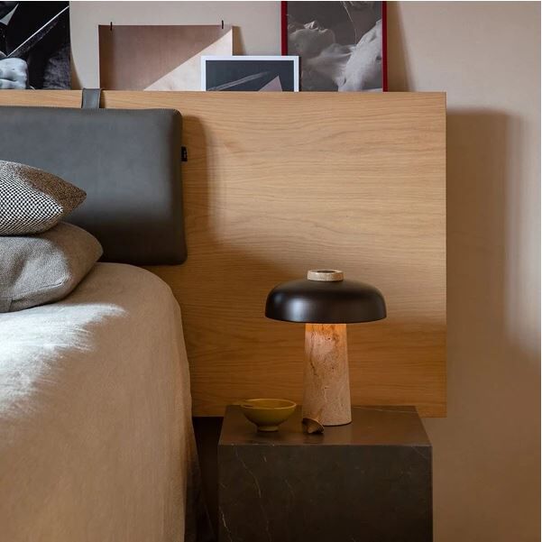 Reverse Table Lamp, Travertine, Bronzed Brass