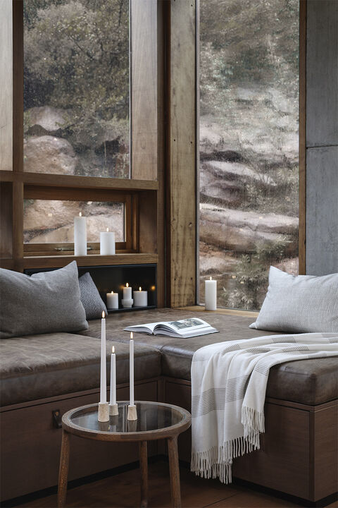 Travertine Candleholder taper, S, Desert beige, 2-pack, 3,5x