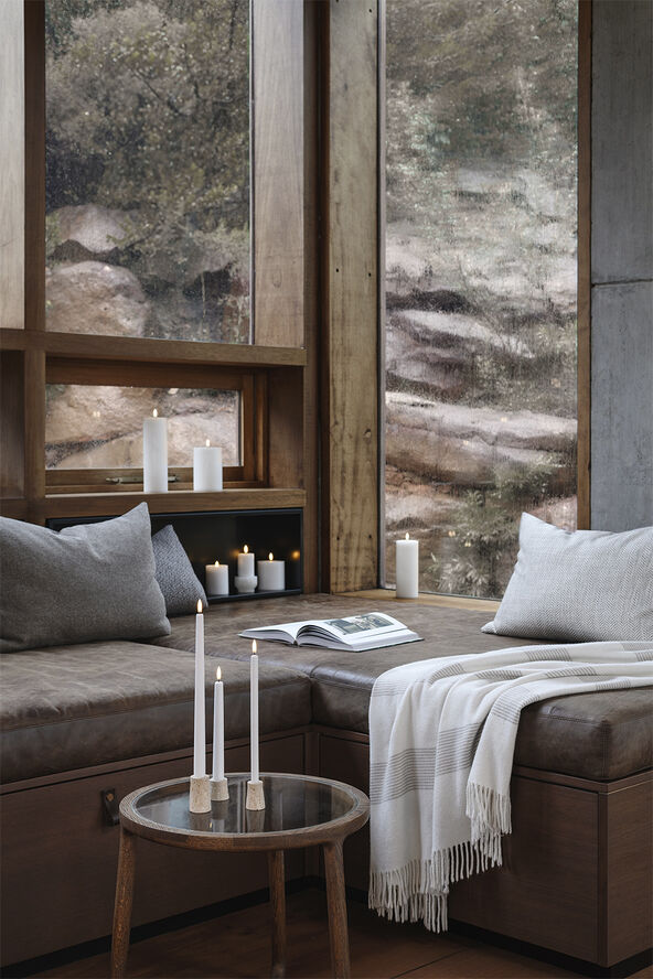 Travertine Candleholder taper, S, Desert beige, 2-pack, 3,5x