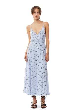 Printed Georgette Strap Wrap Dress