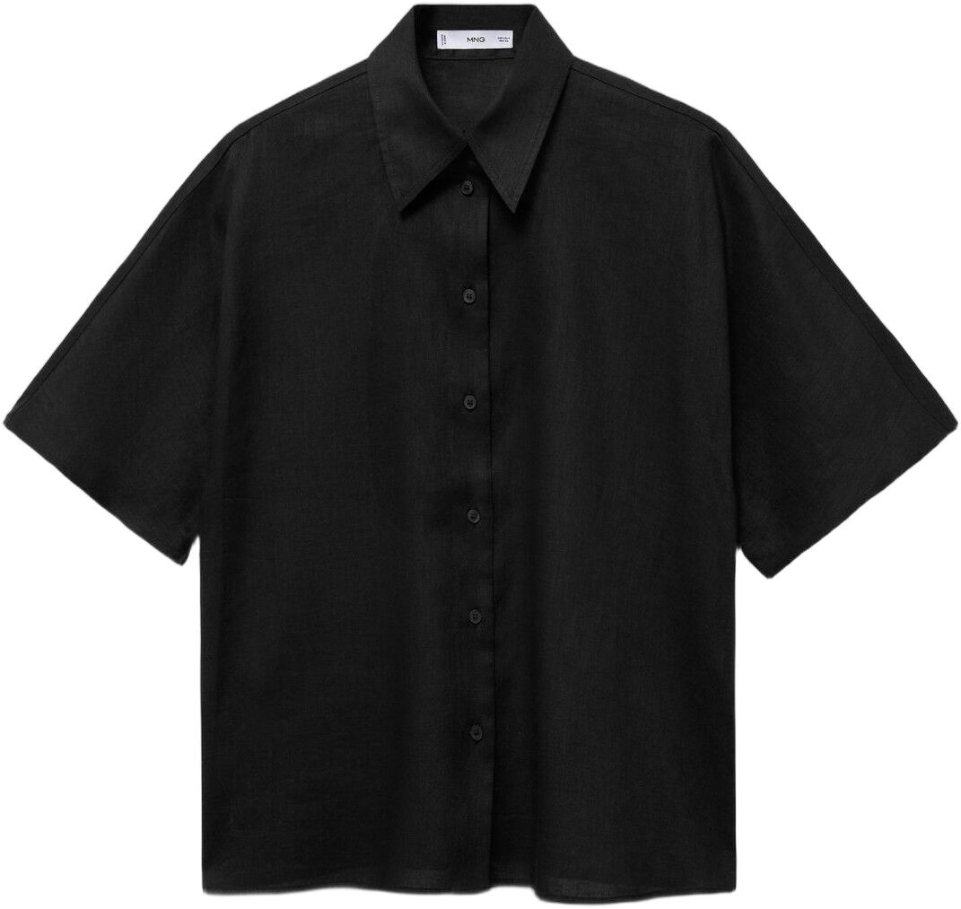 Short sleeve linen-blend shirt