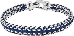 Navy Woven Box Chain Bracelet in Silver