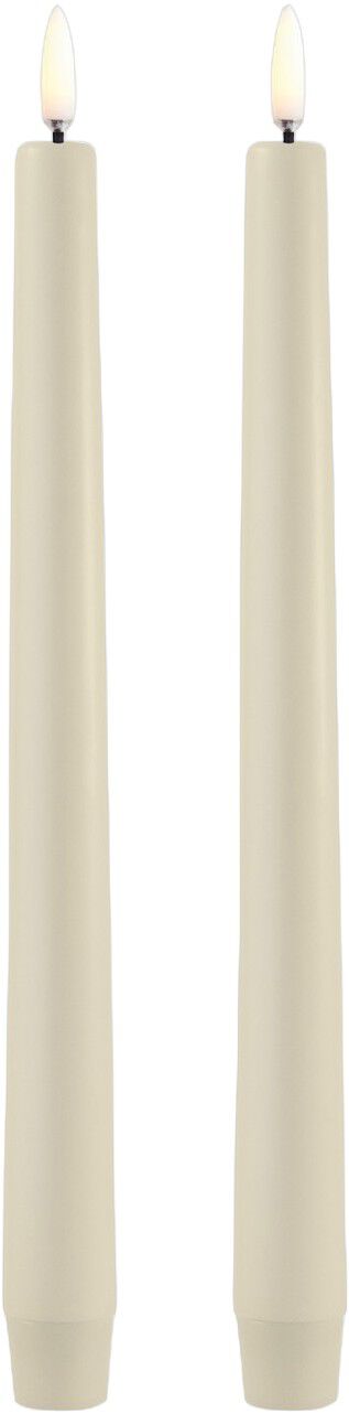 LED taper candle, Oyster Grey, Smooth, 2-pack, 2,3x25 cm