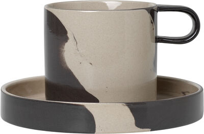 Inlay Cup with Saucer - Sand/Brown
