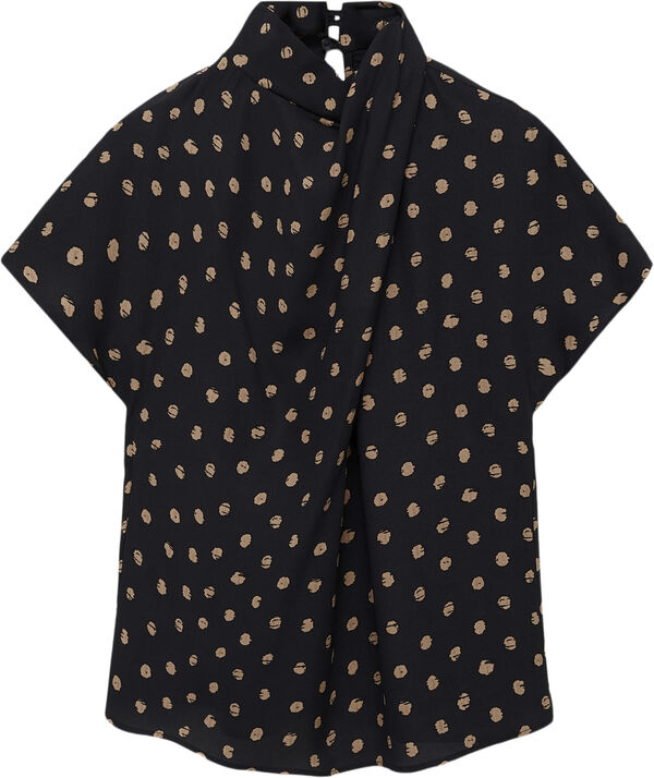 Polka dot blouse with draped collar