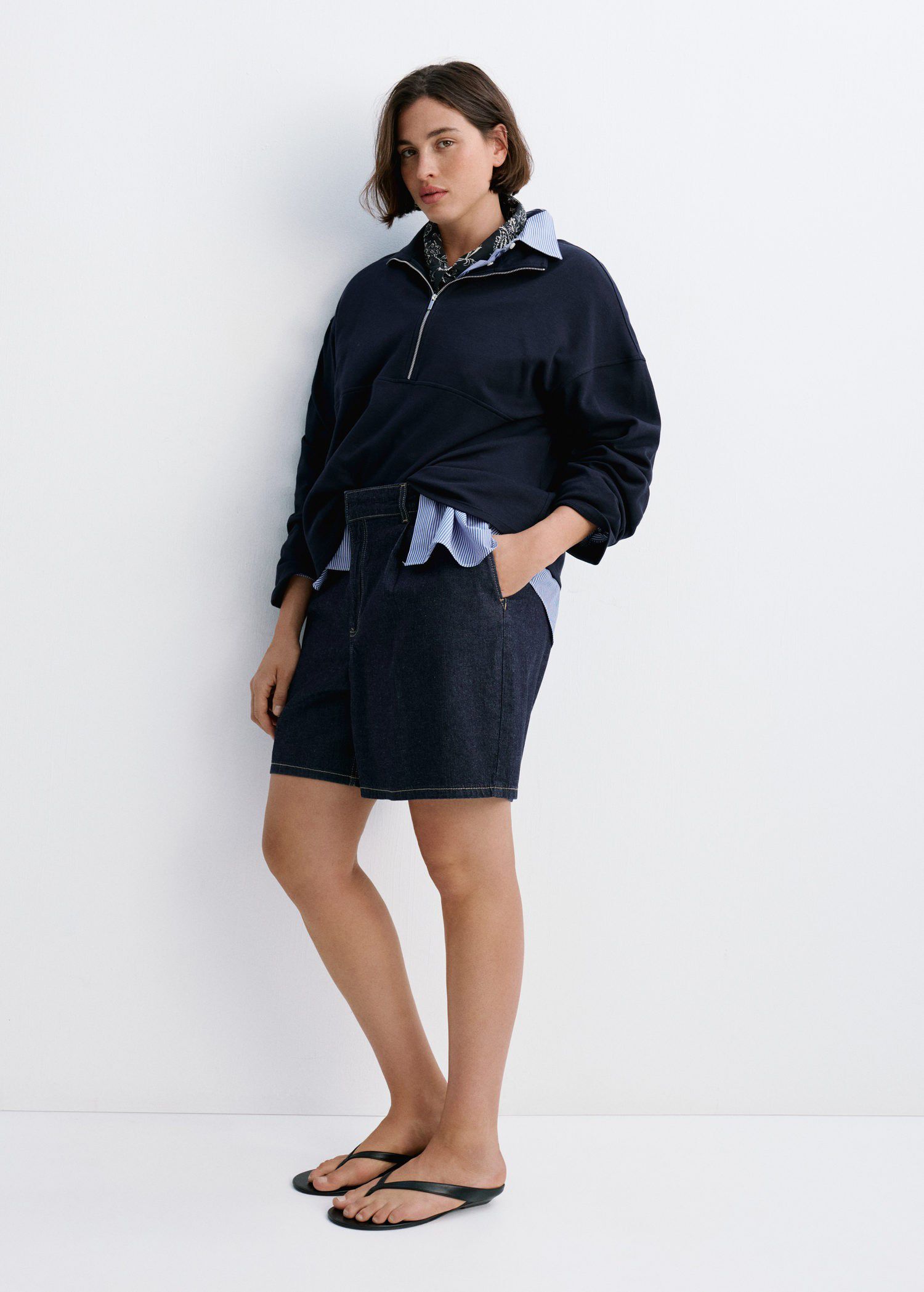 Mid-rise denim bermuda shorts with
