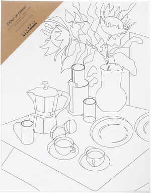 Malerlærred med print, Morgenbord, str. 24x30 cm.