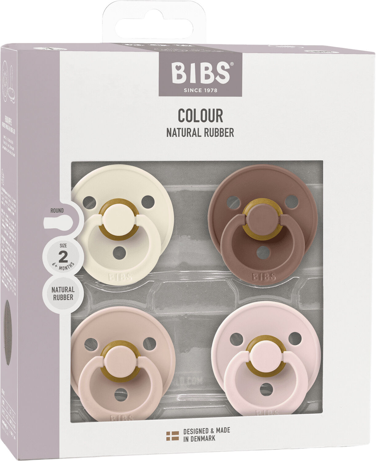 BIBS Pacifier Colour 4 PACK Latex Size 2 Ivory/Blush/Woodchu