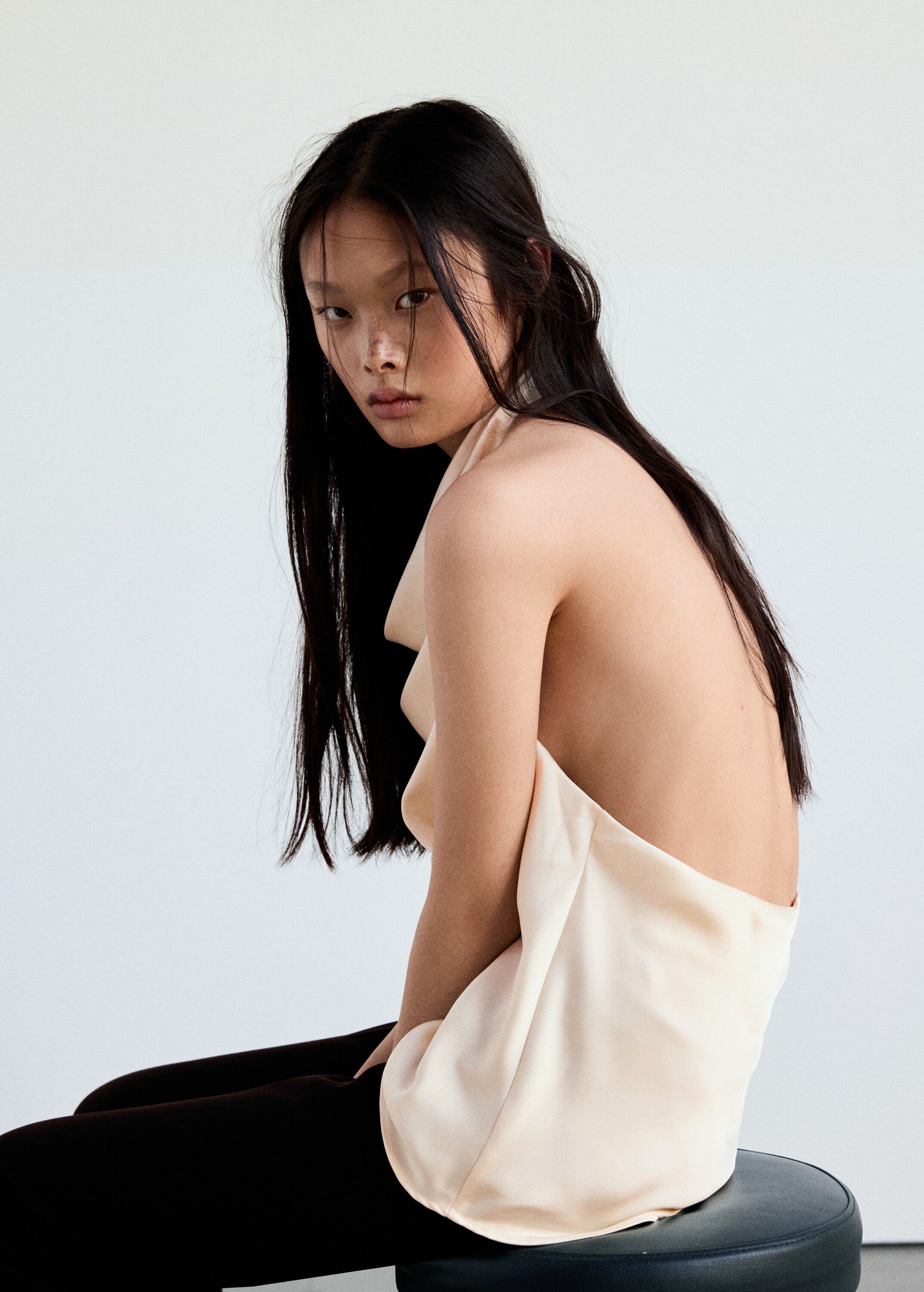 Draped neck satin top