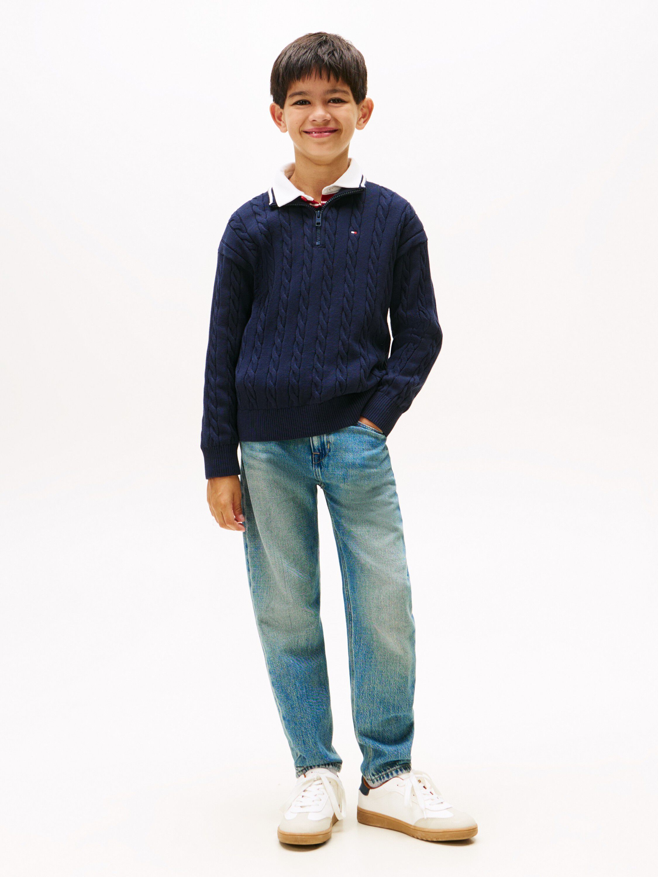 COTTON CABLE HALF ZIP SWEATER