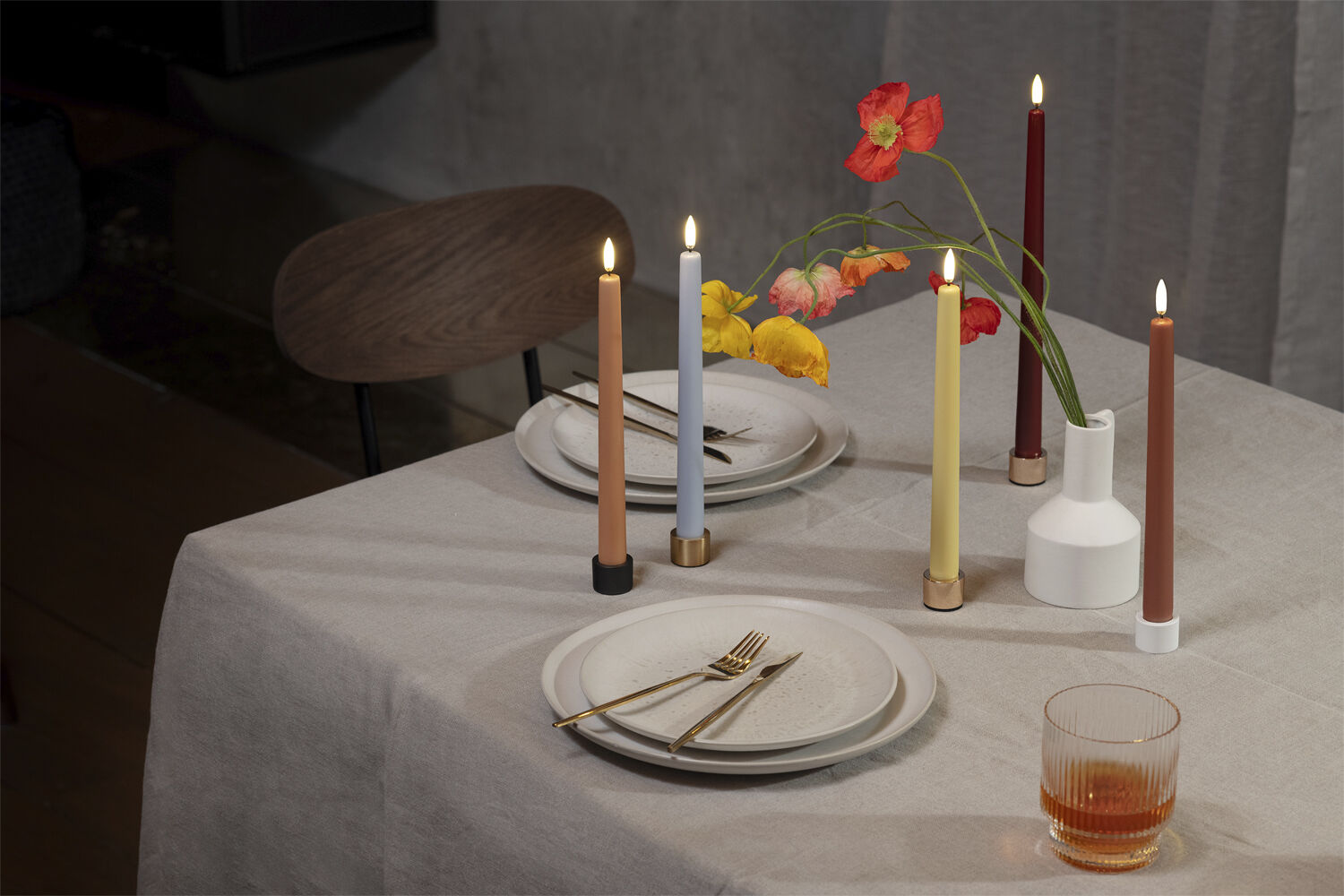 LED taper candle, Wheat yellow, smooth, 2-pack, 2,3x25 cm