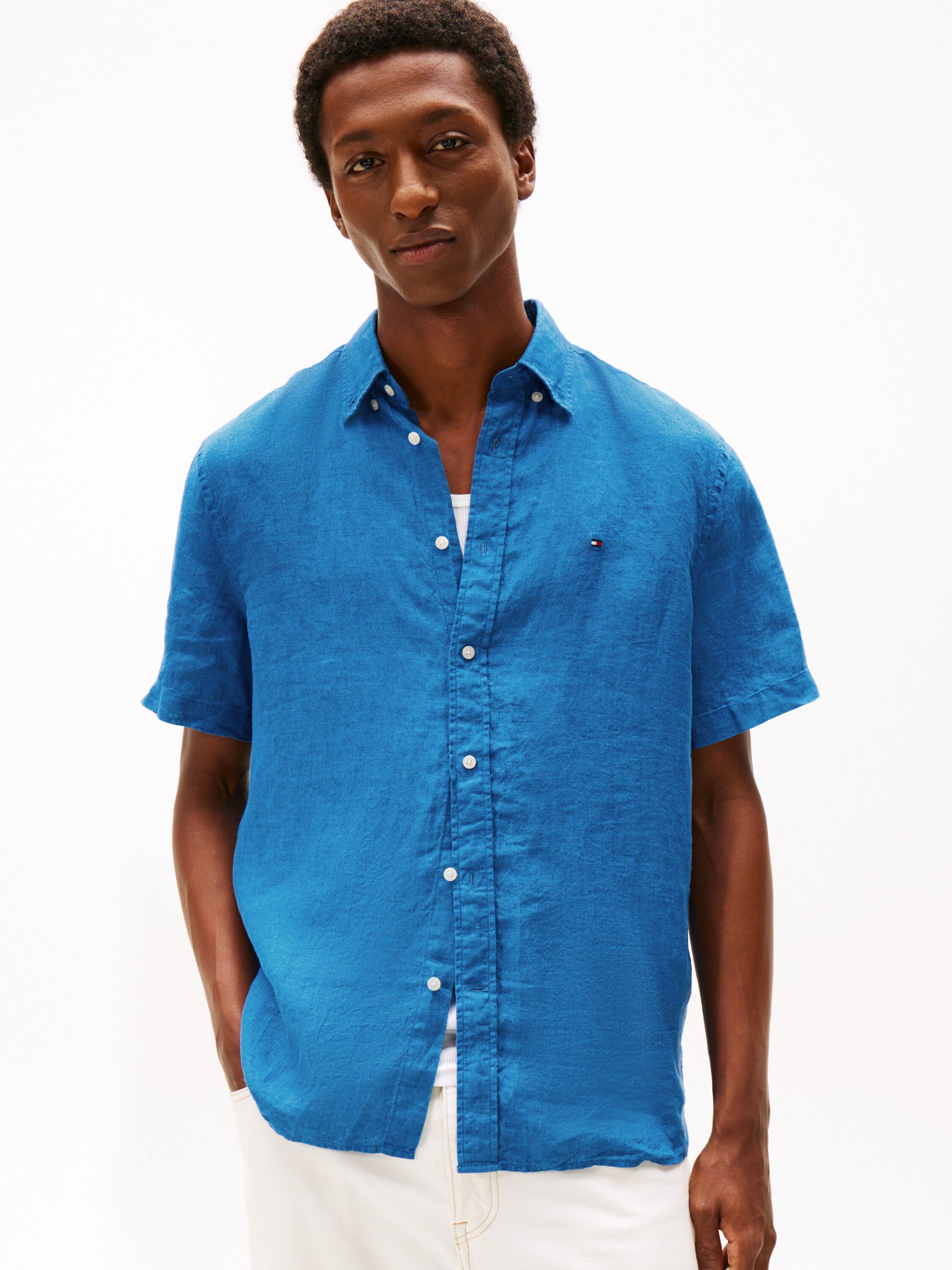 Regular Fit Washed Linen Short Sleeve Shirt