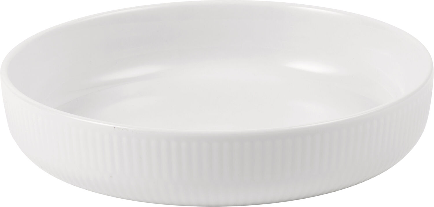 Hvid Riflet ovnfast fad rundt 18,5 cm.