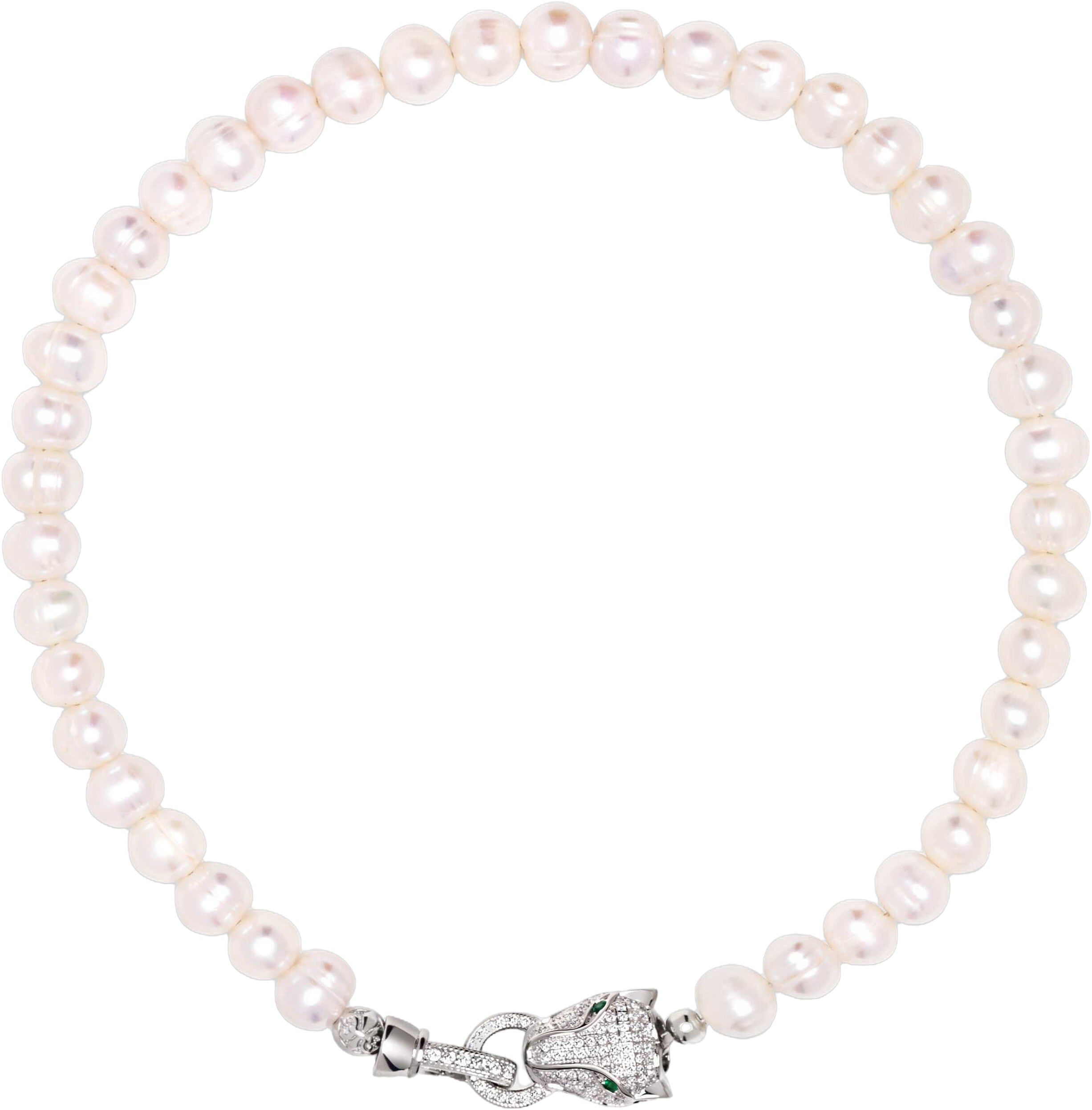 Women's Pearl Choker with Silver Panther Head