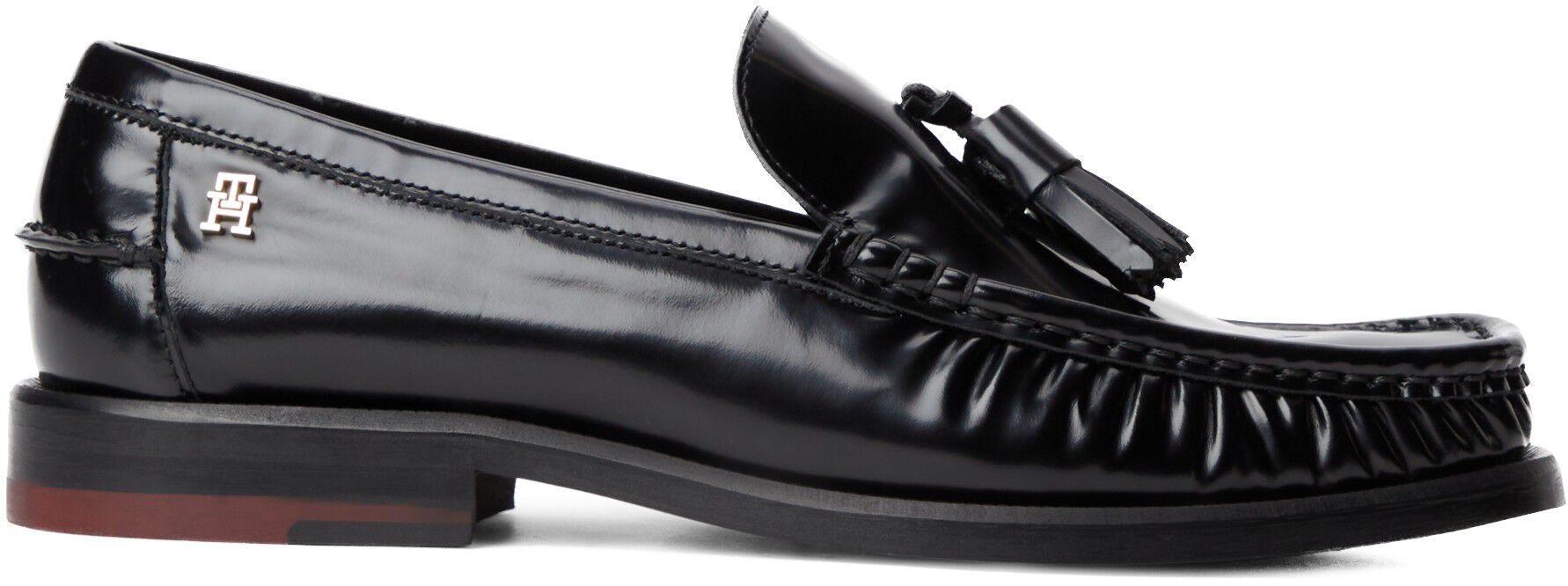 New York Label Shiny Leather Tassel Loafers