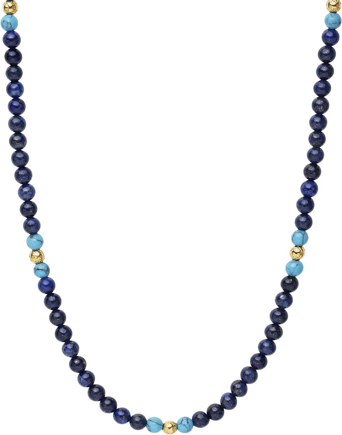 Beaded Necklace with Blue Lapis, Bali Turquoise and Gold