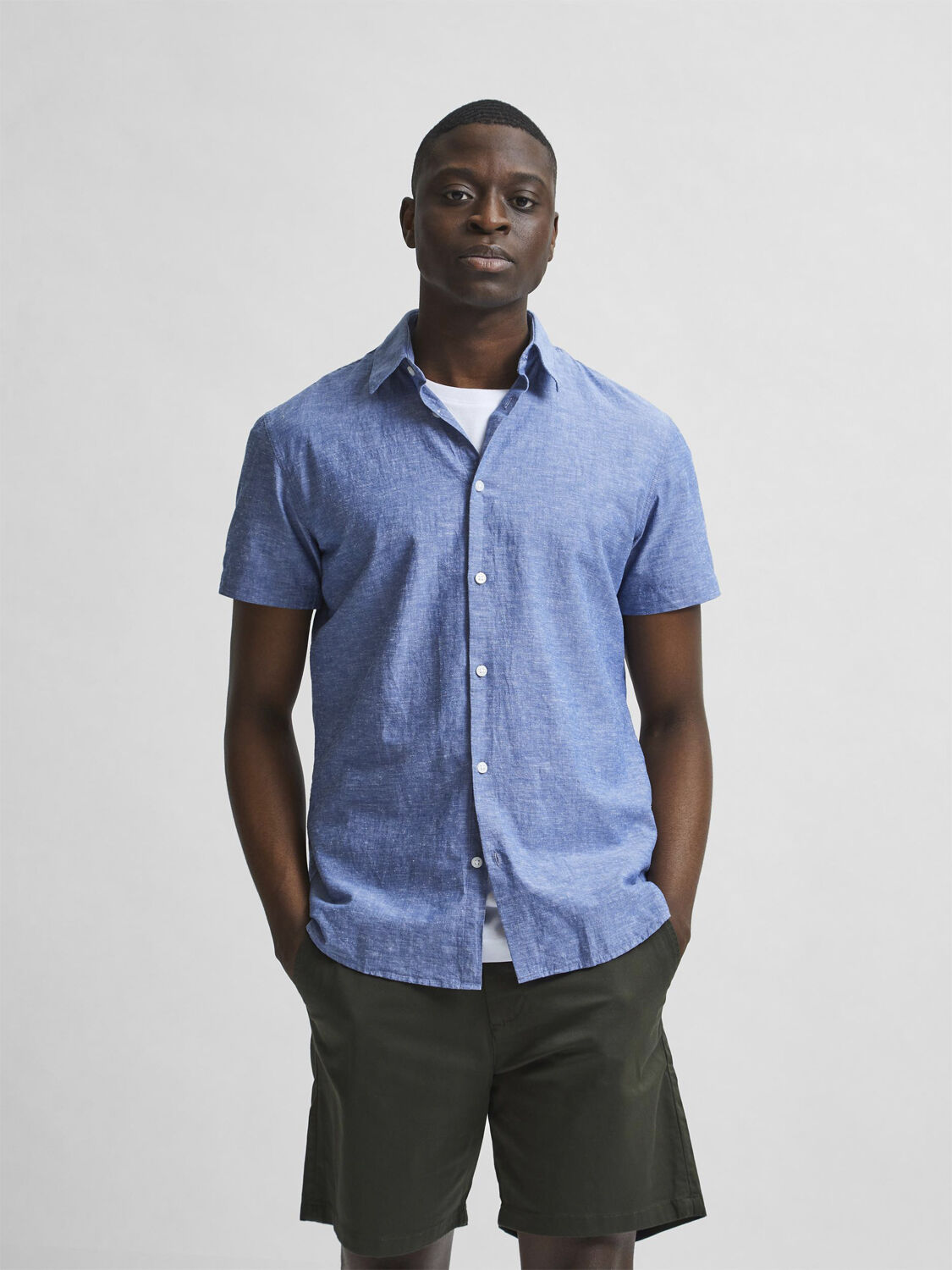 SLHSLIMNEW-LINEN SHIRT SS CLASSIC W