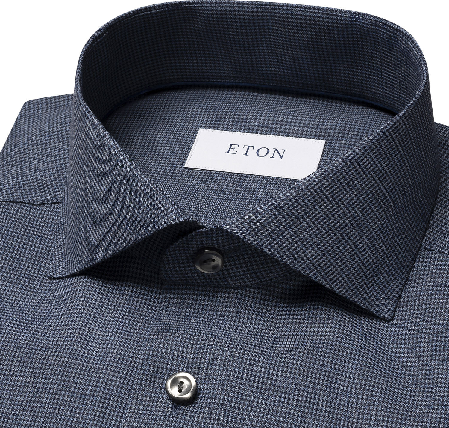 Contemporary Fit Dark Blue Houndstooth Wrinkle Free Flannel Shirt