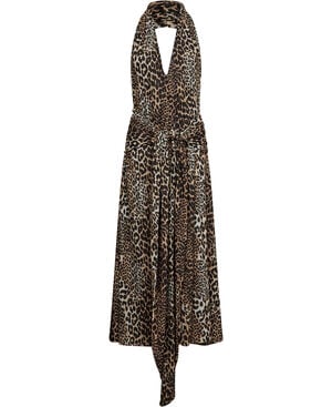 Printed Marl Mesh Halter Neck Long