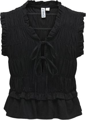 ONLGOA S/S LINEN BL FRILL TOP CC PN