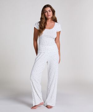 PJ SS LONG RIB LACE FLOWER