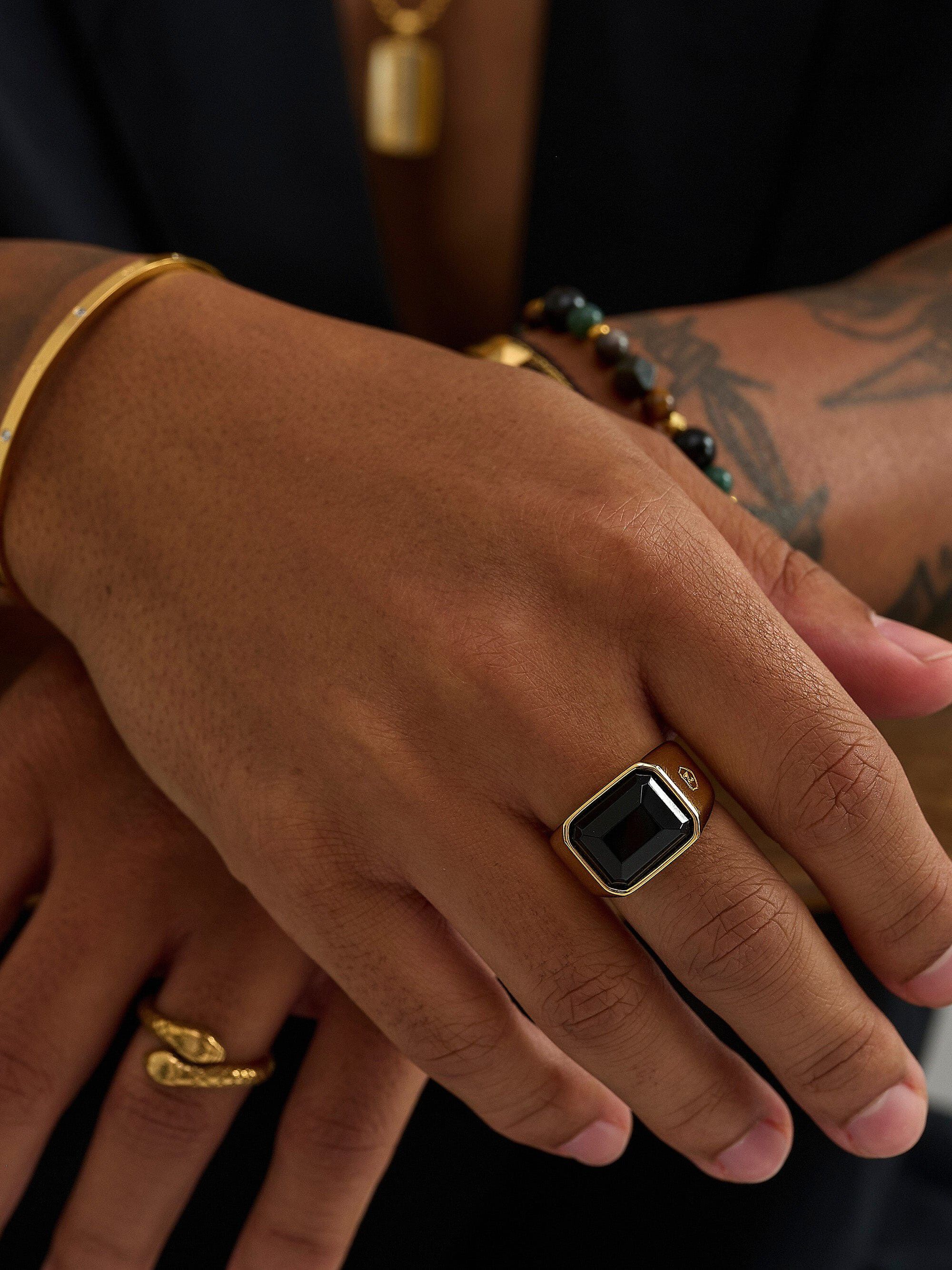 Black Zircon Signet Ring in Gold