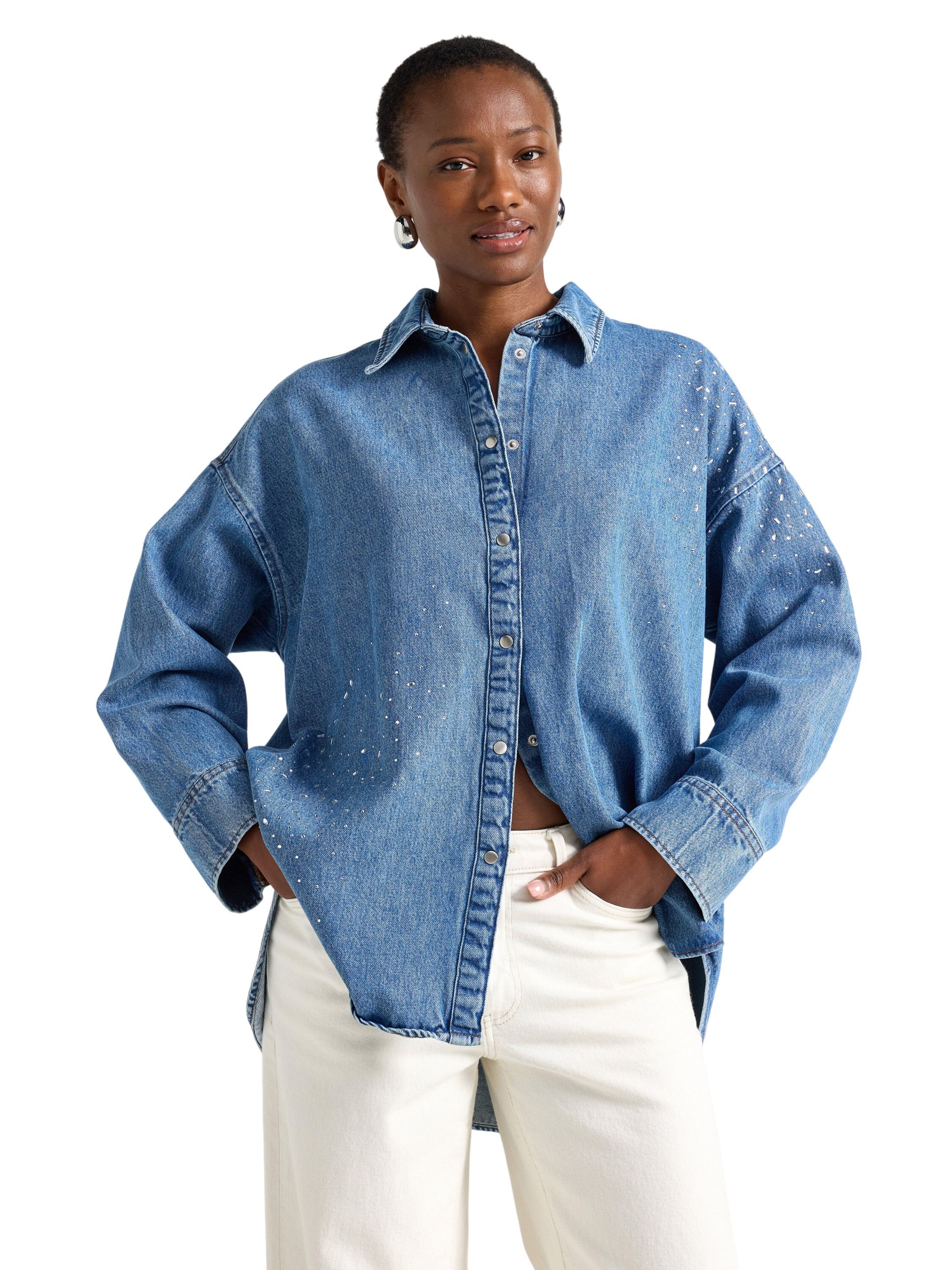 Oversized denim shirt in cotton wit