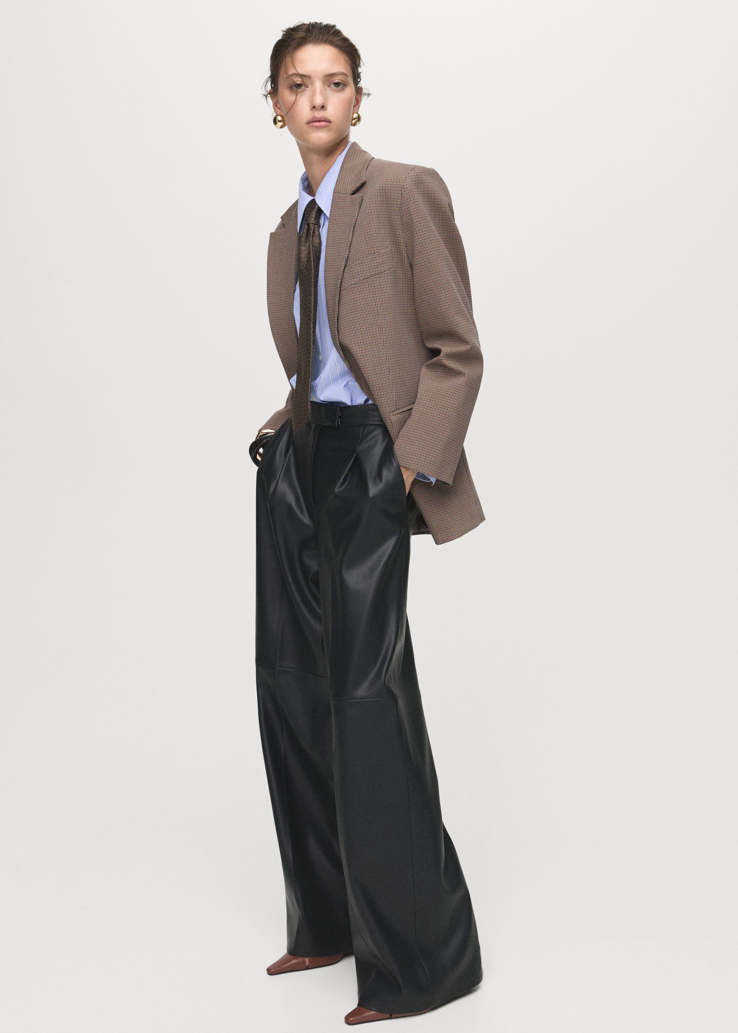 Leather-effect wide-leg trousers