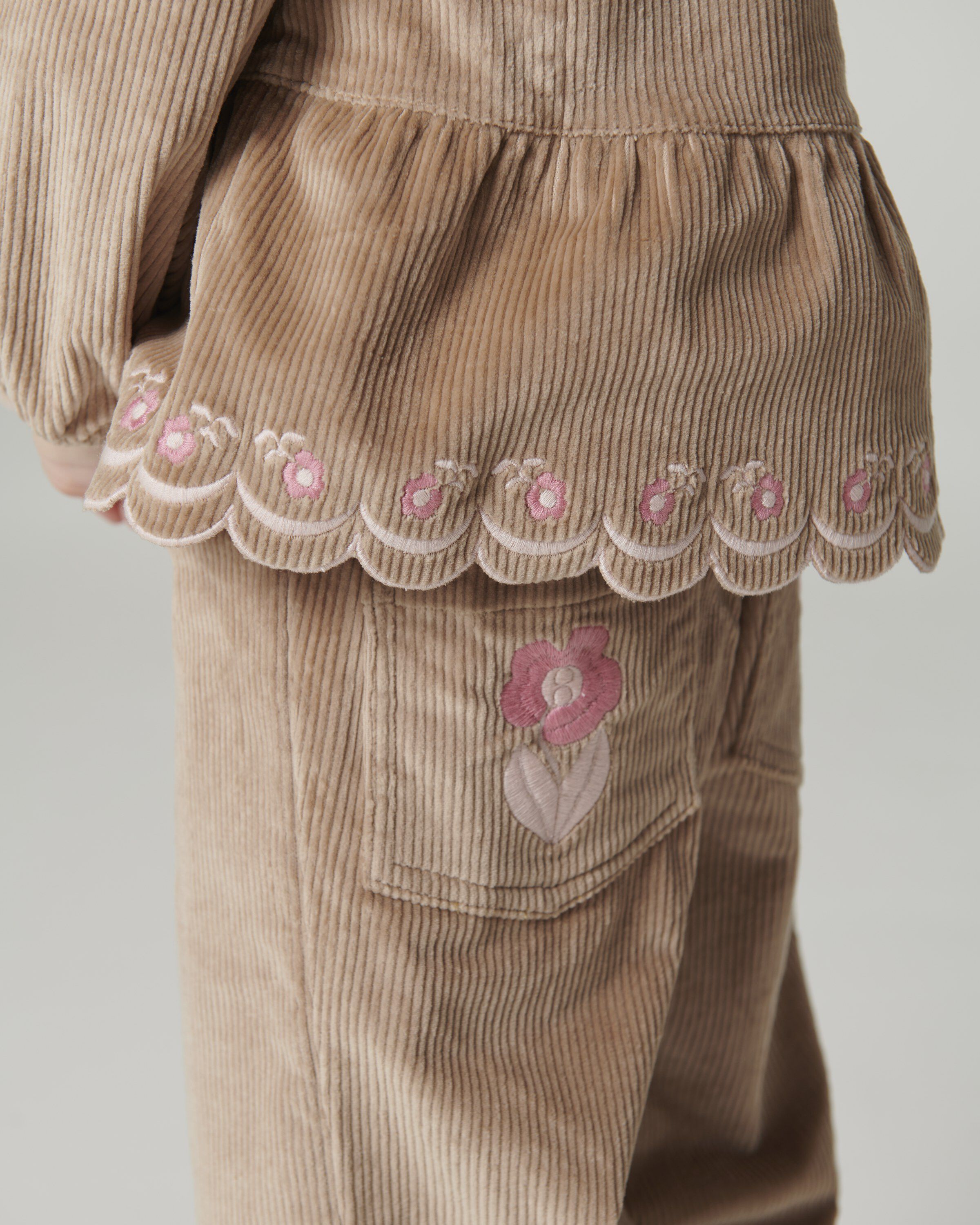 Corduroy Pant w. Wide Leg & Emb. on Backside Pocket