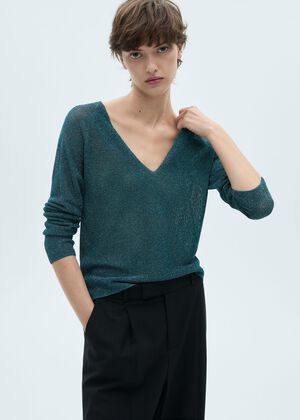 V-neck lurex sweater