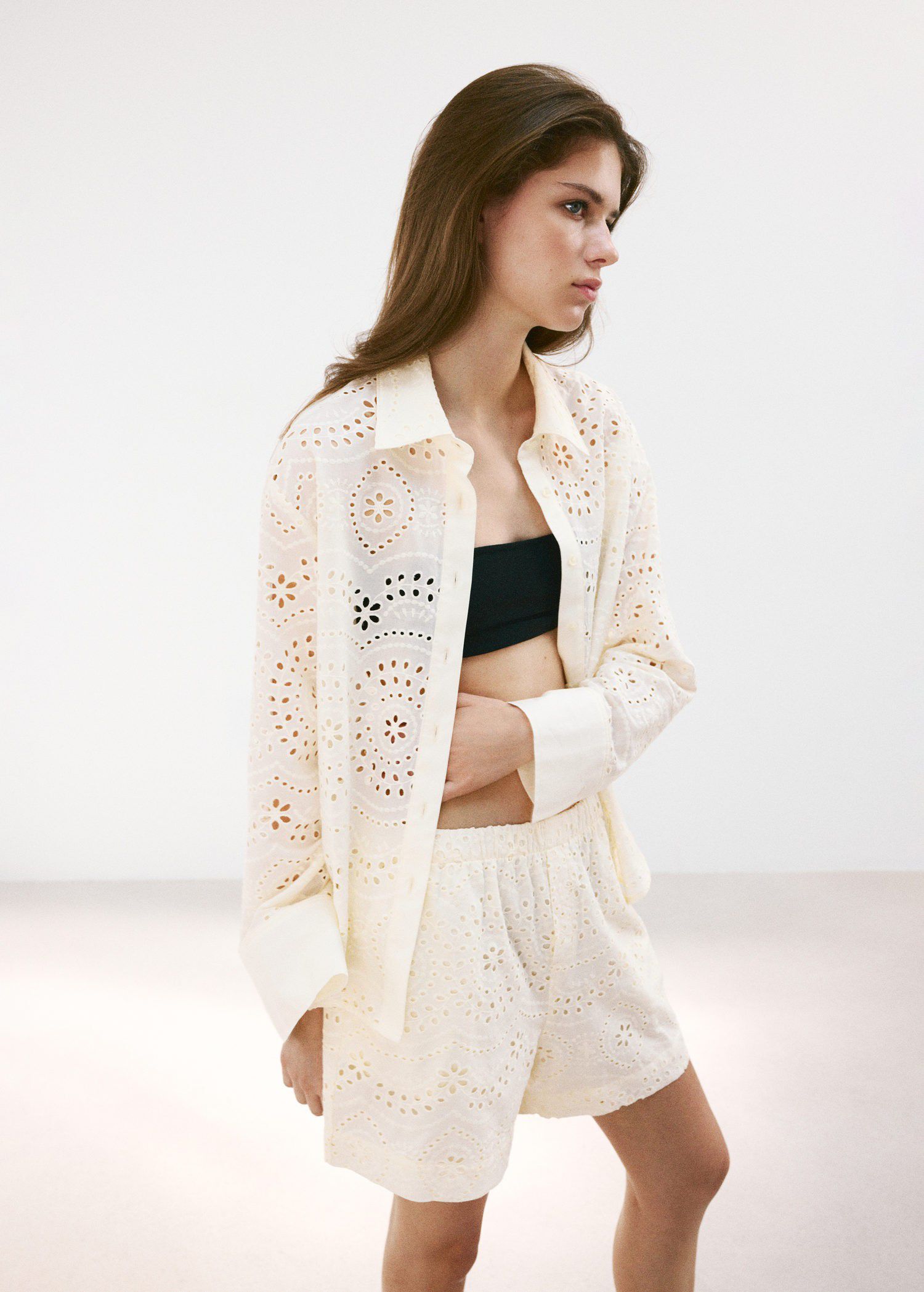 Cotton shirt with broderie anglaise