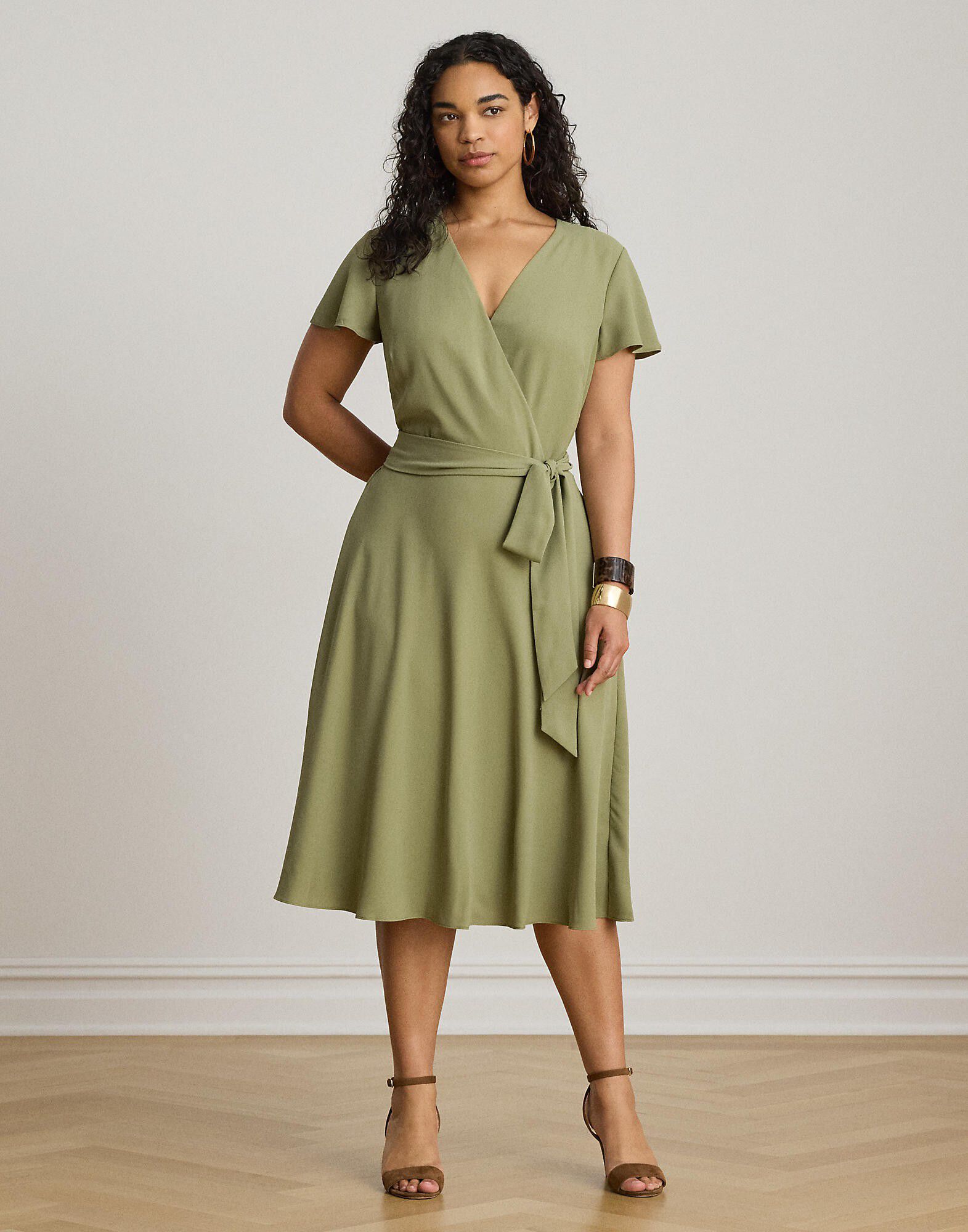 Belted Georgette Surplice Dress