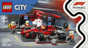 F1-pitstop og pitcrew med Ferrari-bil