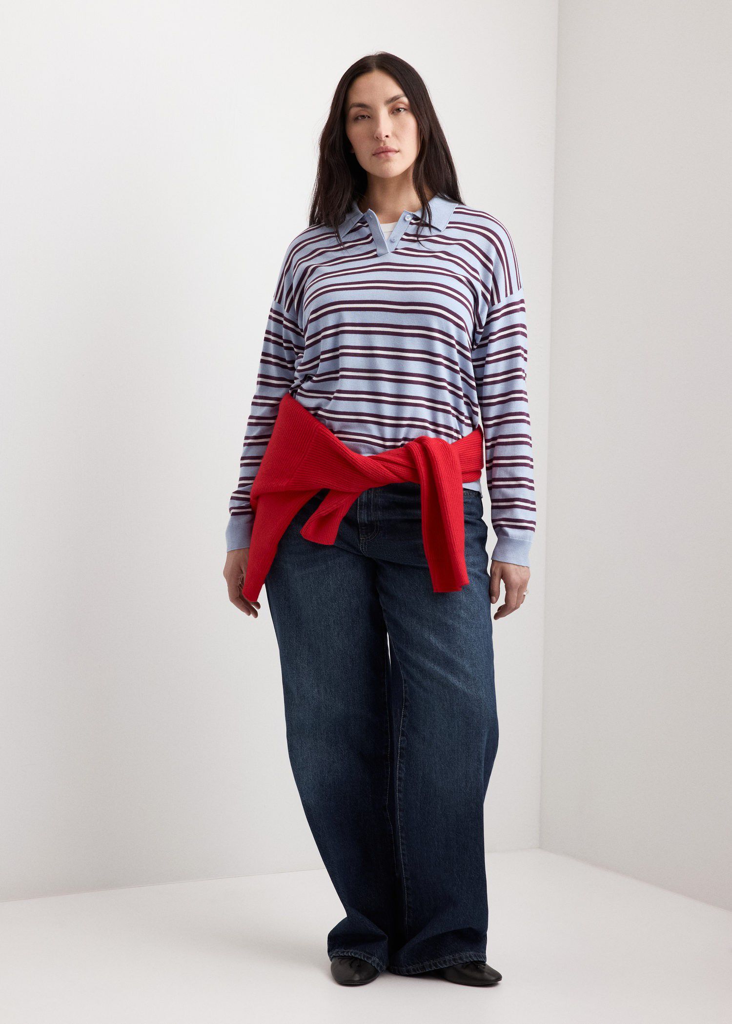 Striped polo-neck sweater