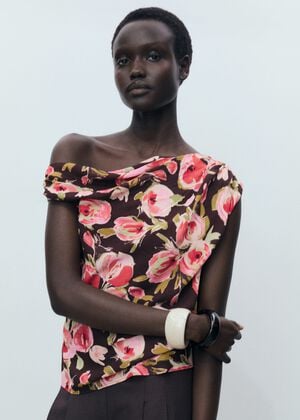 Floral blouse with asymmetrical nec
