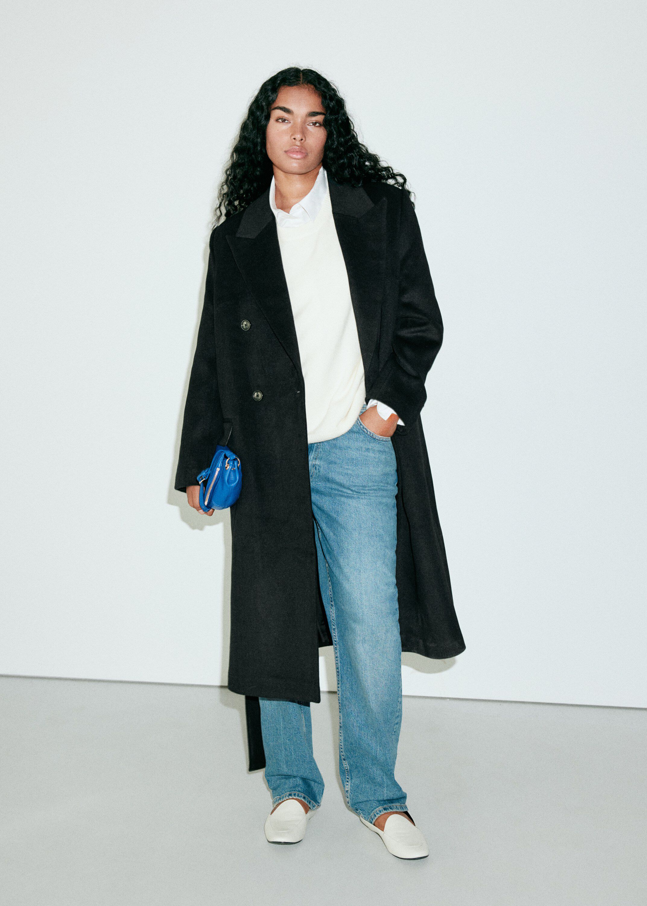Double-breasted wool-blend coat