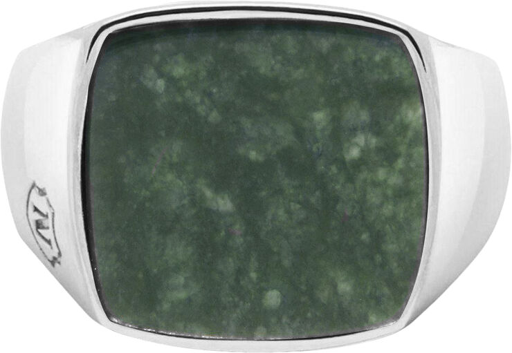 Men's Stainless Steel Signet Ring with Green Jade