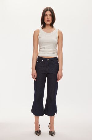 Split denim capri