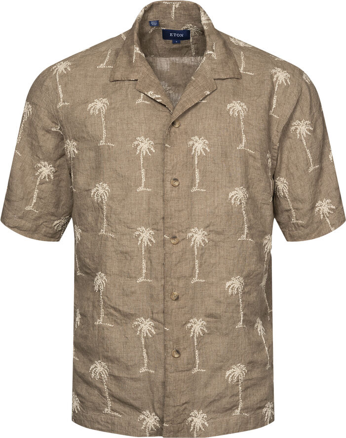 Brown Palmtree Embroidery Resort Shirt