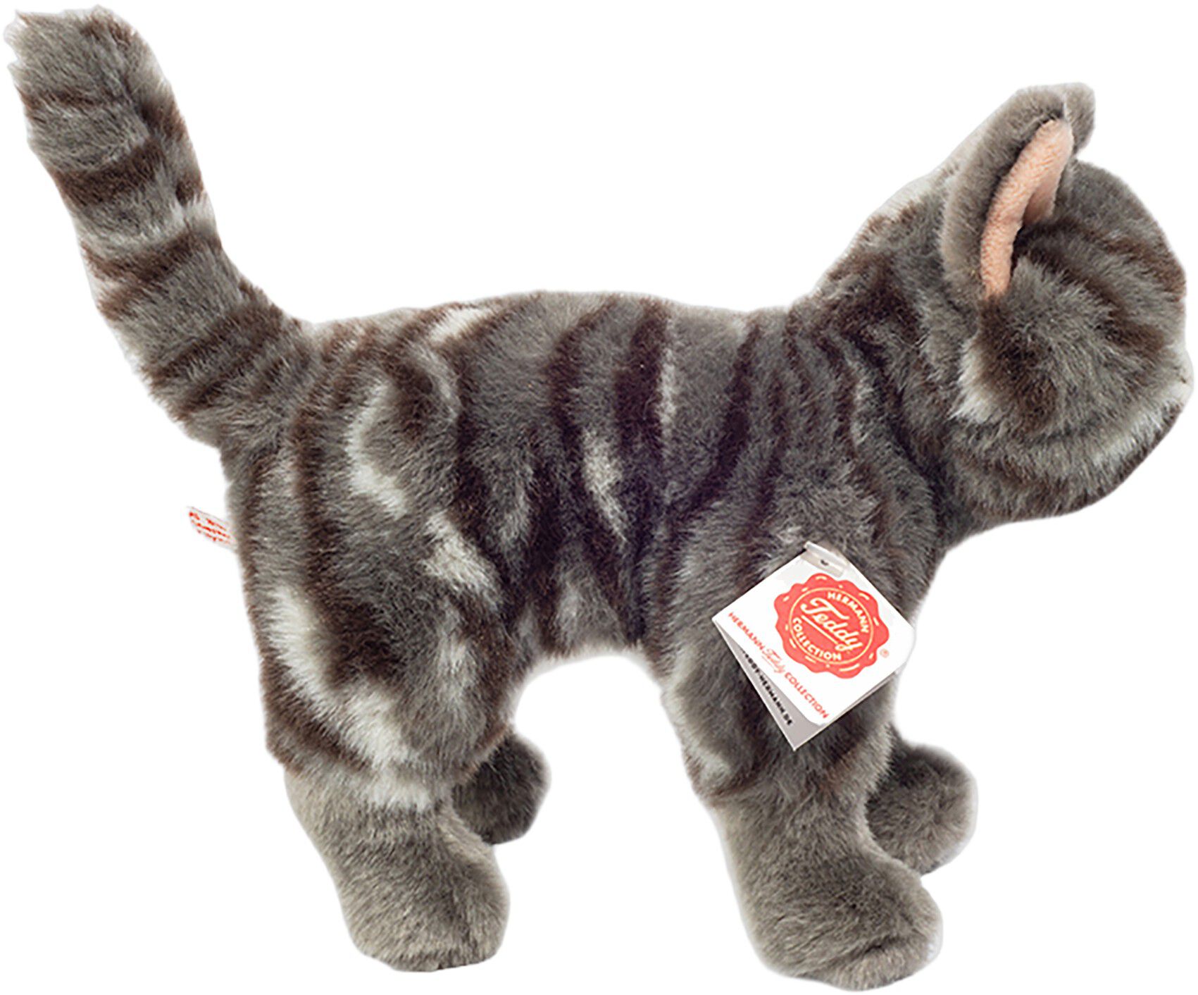 Teddy Hermann - St&aring;ende kat gr&aring;stribet 20 cm